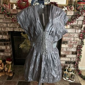NWT Deadstock Y2K D’all Studded V-Neck Silver Gray Blouse
